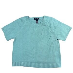 Womens XL‎ light blue short sleeve 100% cotton knit shirt Denim&Co thick top